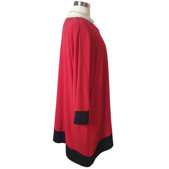Calvin Klein Plus Tunic 3X Red & Black Colorblock 3/4 Sleeve Chic Elegant Luxe - Picture 2 of 6